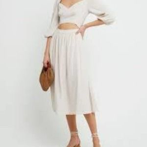 NEW Anthropologie OPT Fara Dress Beige Midi Tie Back Dress Size Medium